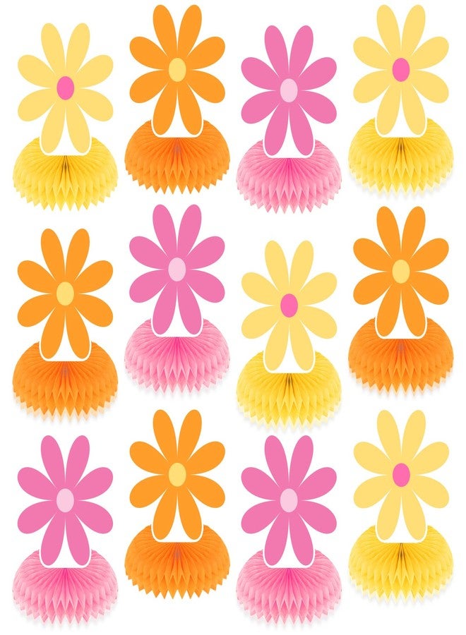 Woosytoo 12Pcs Colorful Daisy Birthday Party Decorations Daisy Flower Honeycomb Decorations Groovy Hippie Boho Retro Rainbow Table Topper Centerpieces for One Two Birthday Baby Shower Party Decorations Favor - Image 1
